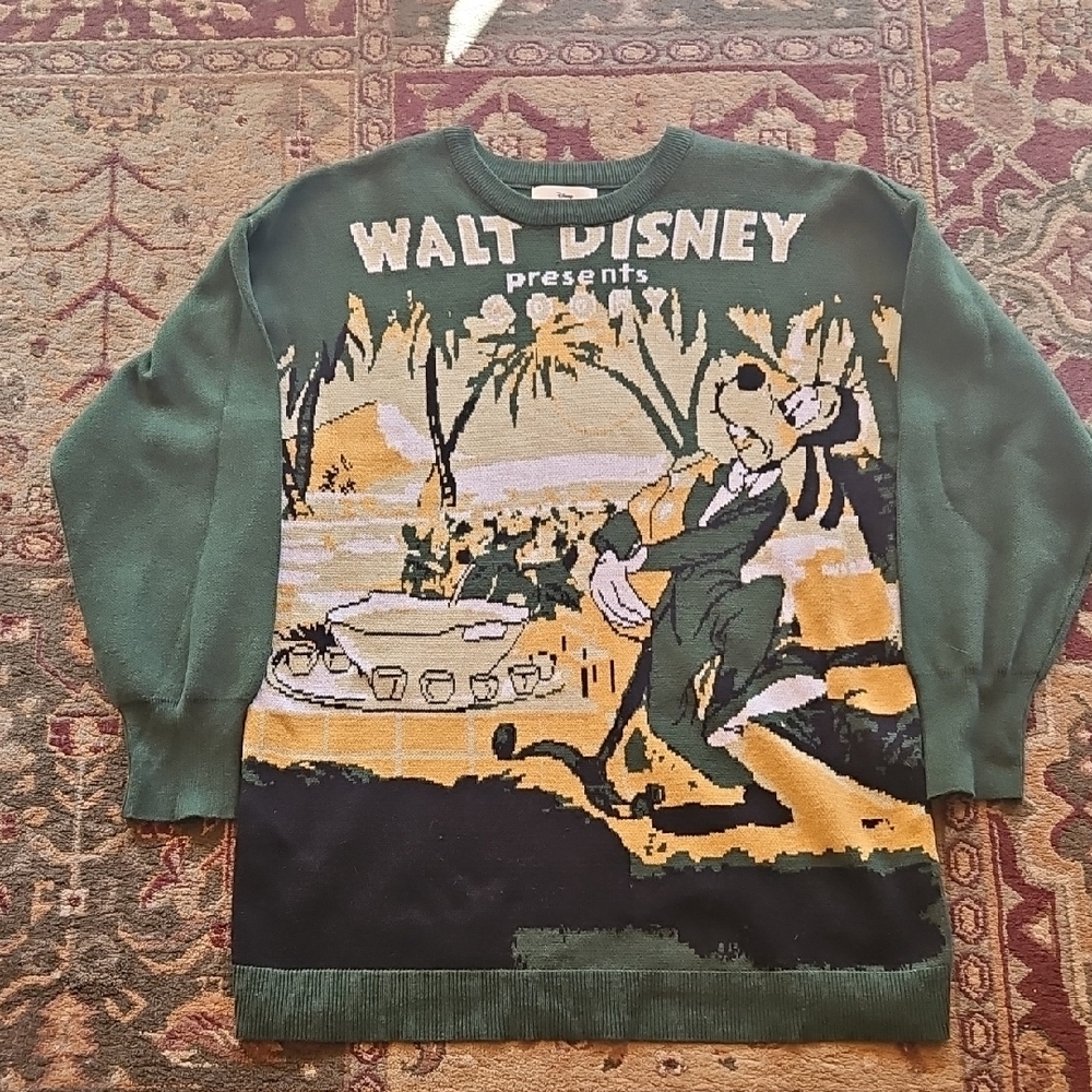 Disney Crewneck Sweater in Green and Black with Retro Graphic
